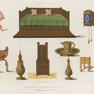 Furniture and various objects of 14th-century France (chromolitho)
