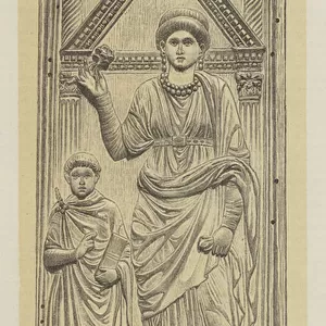 Galla Placidia, daughter of the Roman Emperor Theodisius I, and her son, Valentinian III (engraving)