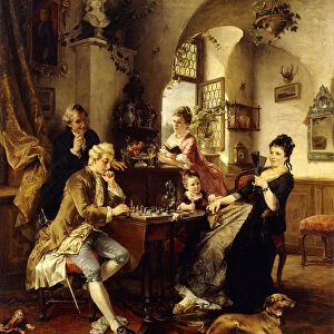 A Game of Chess, (oil on canvas)