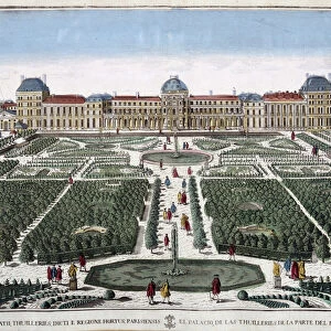 The gardens and the palace of the Tuileries - engraving, 18th century