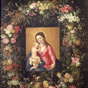 Garland of Fruit and Flowers with Virgin and Child (oil on canvas)