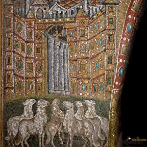 The Gate of Jerusalem with lambs symbolising the Apostles (mosaic)