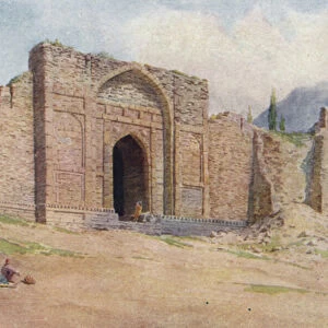 Gate of the Outer Wall, Hari Parbat Fort, Srinagar (colour litho)