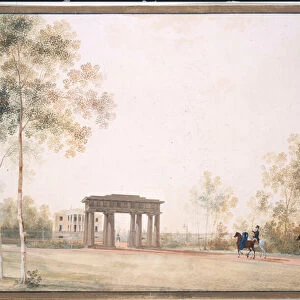 "Gateway to the Park in Tsarskoye Selo"by Andrei Yefimovich Martynov (1768-1826), Gouache on paper after 1821, 38, 5x51, 5, State Tretyakov Gallery, Moscow