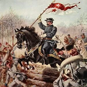 General Sheridan at the Battle of Five Forks, Virginia, 1st April, 1865 (colour litho)