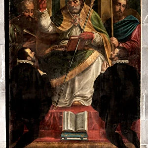 Genoa, Duomo (St Lawrence Cathedral): "St Gotthard between St Paul and St James and two kneeling devotees"(1571), by Luca Cambiaso (with repaintings by Carlo Giuseppe Ratti)