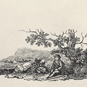 A Gentleman beneath a Tree, from Land Birds, published 1797 (wood engraving)