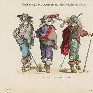 Gentlemen of 1615-1630 (coloured engraving)