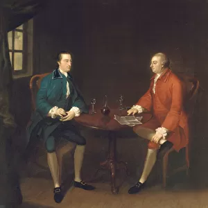 Two gentlemen seated at a table (oil on canvas)
