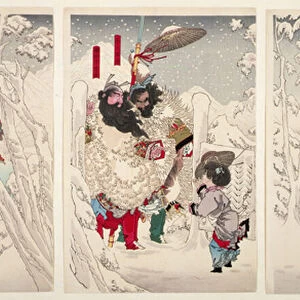Gentoku visits Komei in the snow, from "Illustrations for the Romance of the Three Kingdoms", 1883 (woodblock print)
