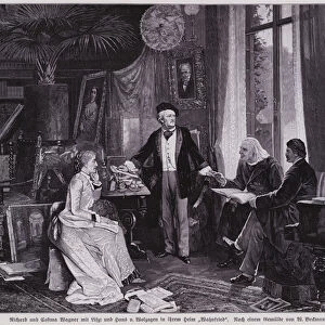 German composer Richard Wagner and his wife Cosima entertaining Franz Liszt and Hans von Wolzogen at their home, Villa Wahnfried, Bayreuth, 1880 (engraving)