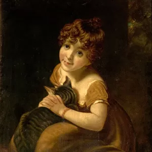 Girl with a Cat (oil on canvas)