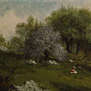 Girl on a Hillside, Apple Blossoms, 1874 (oil on canvas)