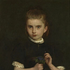 Girl holding violets (oil on canvas)