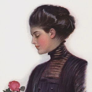 Girl with a rose (colour litho)