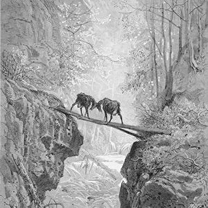 The Two Goats, from The Fables of La Fontaine, engraved by A. Ligny, c