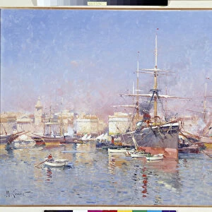 Goelette ancreated in the Old Port of Marseille Painting by Jules Marcel Lenoir (1872-1931) 20th century Mandatory mention: Collection foundation regards of Provence, Marseille