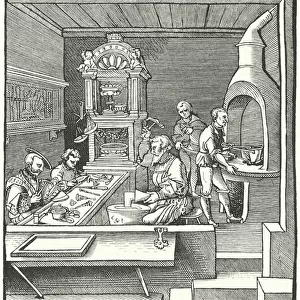 Goldsmiths workshop at the beginning of the 16th Century (engraving)