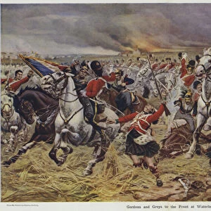 Gordons and Greys to the Front at Waterloo (colour litho)