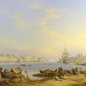 Grand Harbour, Valletta, Malta, 1850 (oil on canvas)