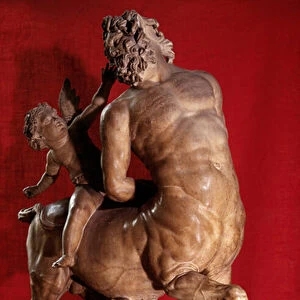 Greek antiquite: a centaur rides by Love. Original sculpture created in the 2nd century BC in Asia Minor and discovered in Rome. Sun 1. 47 m. Paris, Louvre Museum