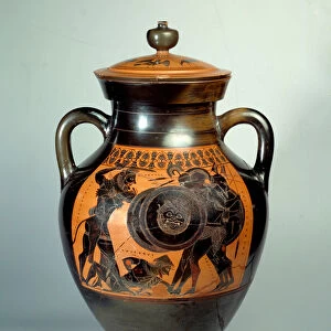 Greek Art: Attic amphora with black figures ditye amphora of Exekias representing