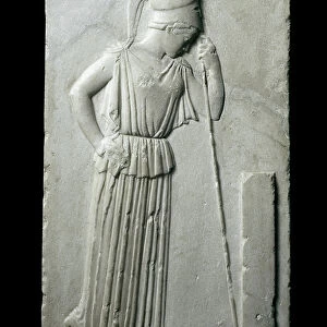 Greek art: low relief representing the pensive goddess Athens - Coming from the Acropolis