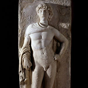 Greek Art: "stele with high relief representing a young man in a victorious