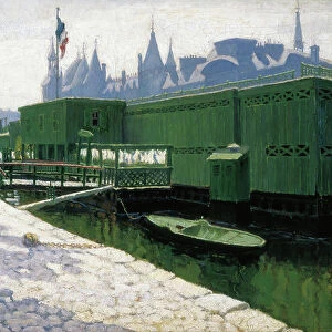 Green baths in Paris, 1900 (oil on canvas)