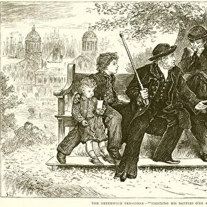 The Greenwich Pensioner--"Fighting his Battles O er again"(engraving)