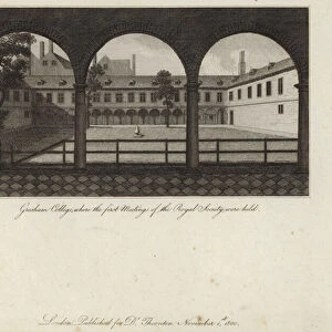 Gresham College, where the first meetings of the Royal Society were held (engraving)