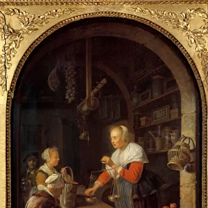 The grocer of the village (with the portrait of the painter in the background