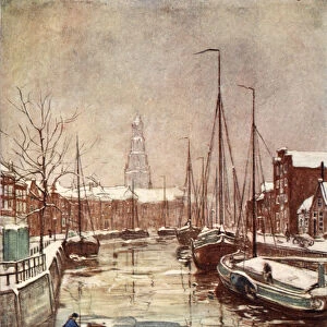 A Groningen Canal in Early Winter, 1904 (colour litho)