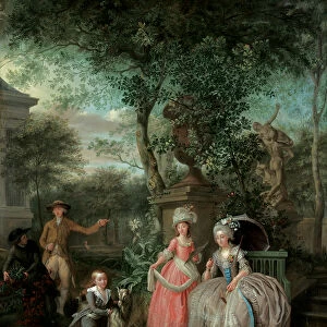 A group portrait of a family in an ornamental garden, 1791 (oil on panel)