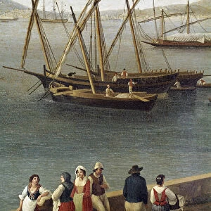 Groups of people on the dock of the port of Gaeta (Gaete