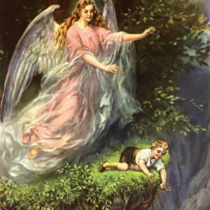 The Guardian Angel. German chromolithography of the late 19th century