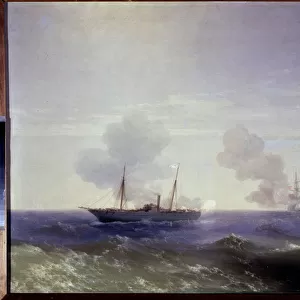 Guerre russo-turque (russo turque) de 1877-1878 : la bataille navale entre le croiseur russe Vesta et le cuirasse turque Fethi Bulend dans la Mer Noire