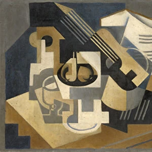 Guitar and Fruit Bowl on a Table, 1918 (oil on canvas)