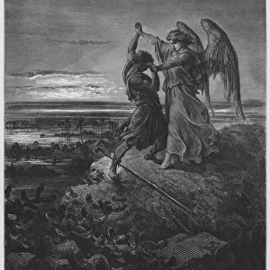Gustave Dore Bible: Jacob wrestling with the Angel (engraving)