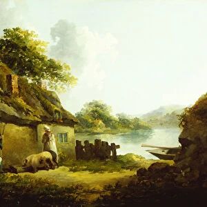 A Gypsy Family outside a Barn in a Landscape (oil on canvas)