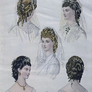 Hairstyles, illustration from La Mode illustree, 1872 (colour engraving)