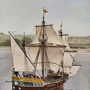 Half scale model of the Golden Hind, the ship on which Sir Francis Drake circumnavigated the world in 1577-1580, 1935 (photo)