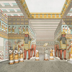 Hall in Assyrian palace (restored), 1849 (lithograph)