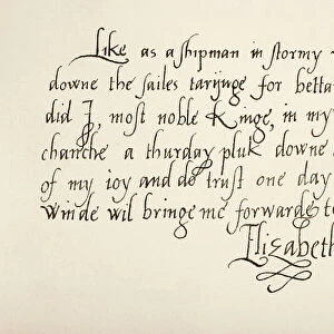 Hand writing sample of Queen Elizabeth I of England, 1533 - 1603