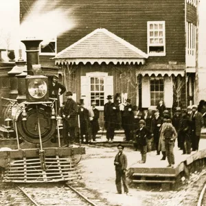 Hanover Junction, Pennsylvania--1863--Hanover Junction Railroad Station (detail of locomotive and crowd 1863 (photo)