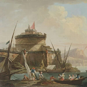 Harbour Scene at Sunset, 18th century (oil on canvas)