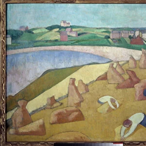 Harvest by the sea, Saint Briac sur mer in 1891. Painting by Emile Bernard (1868-1941)