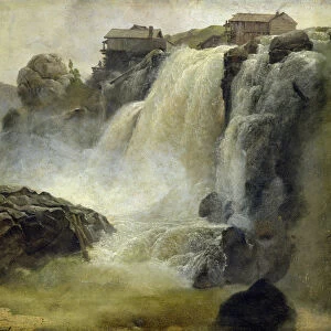 Haugfoss in Norway, 1827 (oil on paper on board)