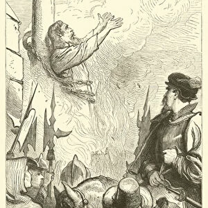 "He stretched forth his burning hands, and clapped them three times together"(engraving)