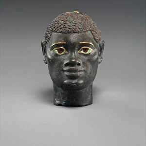 Head of an "Ethiopian" depicted in Hellenistic mode, 332-30 BC (bronze, gold, carnelian & obsidian)